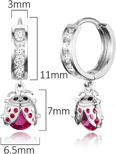 Miniatura 2 de Aretes de aro de plata de ley 925 bañados en rodio con circonita cúbica para bebé niña, Plata de ley Circonita cúbica, Circonia cúbica