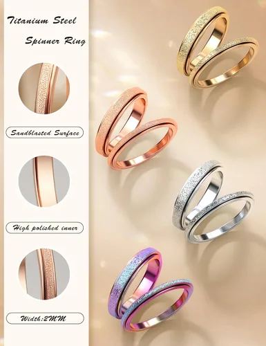Miniatura 20 de Diamday Anillos antiestrés para mujeres y hombres – Anillo giratorio de acero inoxidable de 2/4 para aliviar la ansiedad y el estrés, con purpurina