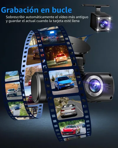 Miniatura 5 de Cámara de tablero frontal y trasera, cámara de tablero 1080P para automóviles, cámara de automóvil de 3 canales frontal trasera e