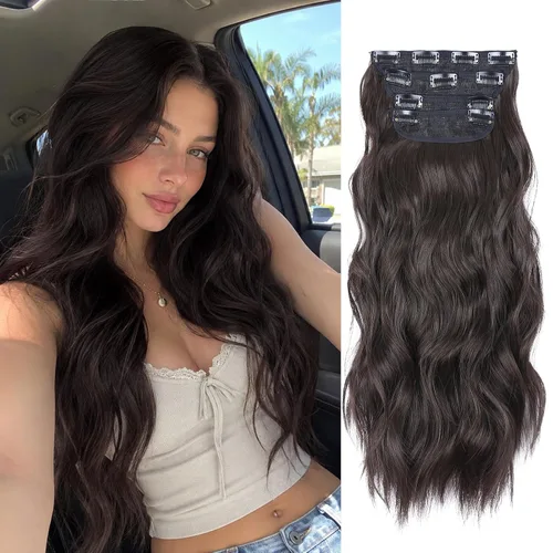 Miniatura 12 de Extensiones de cabello sintético con pinzas, largas y lacias, gruesas, extensiones de cabello natural de fibra de color rubio 613 de doble trama, 20