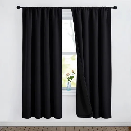 Miniatura 122 de NICETOWN Cortinas blancas 100% opacas, 2 capas gruesas completamente opacas con bolsillo para barra, cortinas aislantes térmicas para Blanco puro