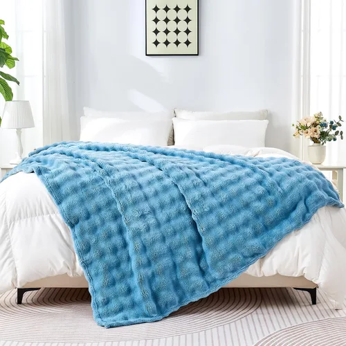 Wajade Manta de forro polar suave para sofá, 90 x 106 pulgadas, manta decorativa de burbujas 3D, acogedora y esponjosa, manta ligera y cálida para