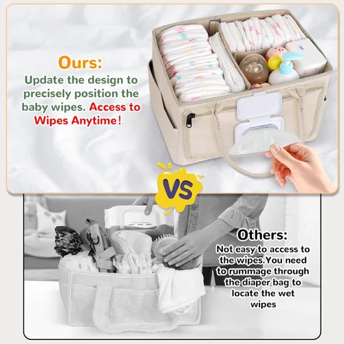 Miniatura 3 de Volnamal Organizador de pañales con dispensador de toallitas con acceso con una sola mano, organizador de pañales de alta calidad, organizador Beige