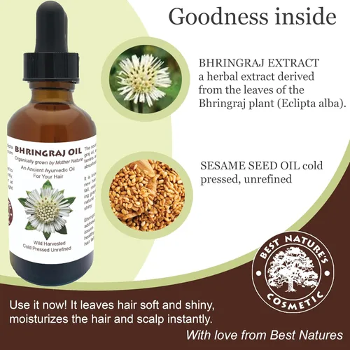 Miniatura 4 de Best Natures Aceite de Bhringraj, aceite de Eclipta Alba indio, puro y natural, limpia el cuero cabelludo, mejora la apariencia general del cabello.