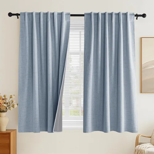 Miniatura 30 de PONY DANCE Cortinas de lino 100% opacas de 63 pulgadas de largo para dormitorio, sala de estar, oscurecimiento completo, bolsillo para barra
