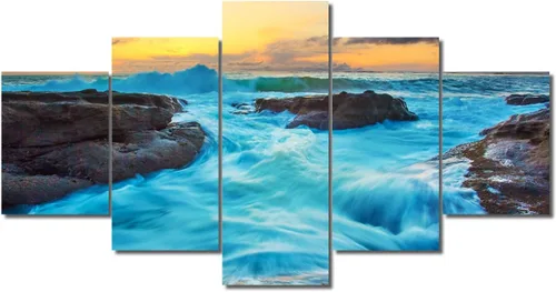Miniatura 68 de TUMOVO Lienzo decorativo para pared de sala de estar, 5 paneles de naturaleza, Alaska, Estados Unidos, autopista alrededor de montañas, paisaje