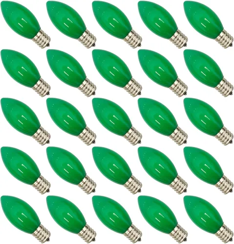 Miniatura 24 de Paquete de 25 bombillas LED transparentes C7, bombillas de repuesto de Navidad con base de candelabro E12, bombillas blancas cálidas inastillables