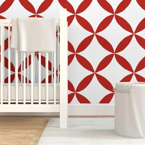 Miniatura 6 de Muestro de papel tapiz extraíble, círculo geométrico rojo, pétalos blancos, minimalista, floral, a gran escala, medio, cuatro pétalos, Scandi, casa