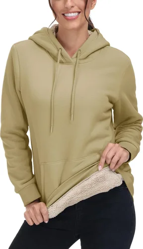 Miniatura 114 de MAGCOMSEN Sudaderas con capucha para mujer, con forro de sherpa, de vellón, para invierno, cálido, pesado, de algodón, con bolsillo