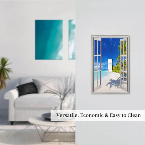 Miniatura 7 de Vista de ventana, isla tropical, playa, palmeras, cielo soleado, cubierta de interruptor de luz de palanca individual, placa decorativa de pared
