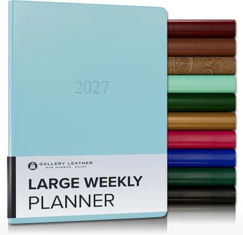 Miniatura 223 de Gallery Leather Agenda semanal y mensual grande 2025-2026, agenda y cuaderno con elegantes bordes de página dorados dorados, 12 meses, cactus Cactus