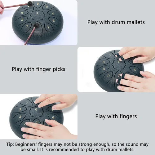 Miniatura 6 de Tambor de lengua de acero con 11 notas de 6 pulgadas con bolsa de tambor, libro de música, mazos de tambor, soporte para mazo, púas de dedos y Azul
