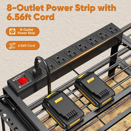Miniatura 3 de POKIPO Organizador grande de herramientas eléctricas de 49.5" de ancho con estación de carga, estante de utilidad resistente de 4 capas soporta 800