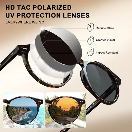 Miniatura 27 de CARFIA Gafas de sol redondas de acetato para hombre, polarizadas, protección UV, gafas de sol clásicas retro CA5289L
