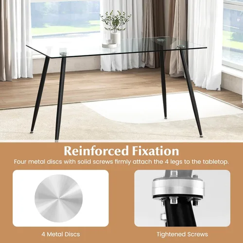 Miniatura 6 de Moccha - Mesa de comedor de cristal de 51 pulgadas, mesa rectangular moderna con amplia mesa de vidrio templado y patas de metal negro, almohadillas