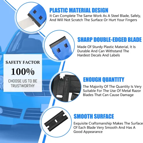 Miniatura 3 de Honoson 300 cuchillas raspadoras de plástico para rascador de plástico, cuchillas de afeitar de doble filo con ranura para punta, cuchillas de borde