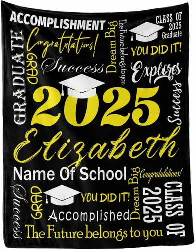Miniatura 16 de MyPupSocks Manta personalizada de graduación 2025, clase de con nombre de la universidad, regalos personalizados, manta con texto para sobrina