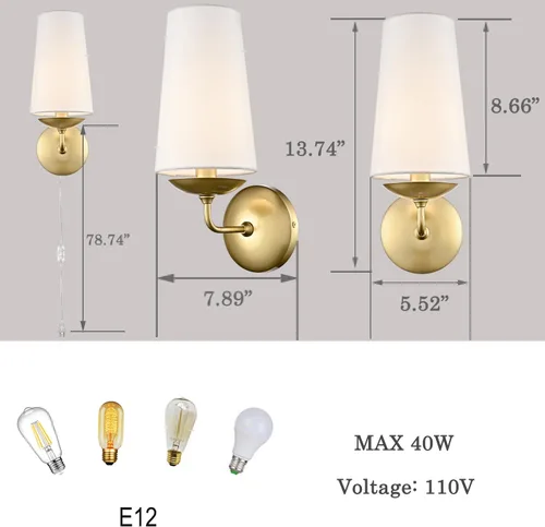 Miniatura 4 de Apliques de pared dorados modernos juego de dos con pantalla de lino, lámpara de pared enchufable o de instalación fija para dormitorio, sala de Oro
