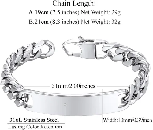 Miniatura 6 de FindChic Pulseras de identificación personalizadas con barra de nombre para hombres y mujeres, chapadas en oro de 18 quilatesacero inoxidablenegro