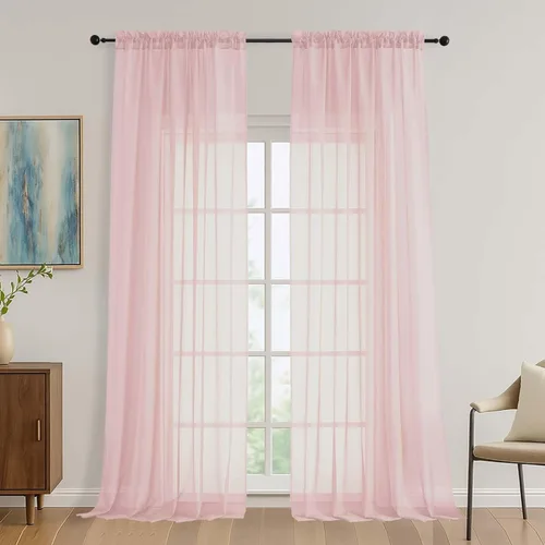 Miniatura 212 de OVZME - Cortinas traslúcidas blancas de 45 pulgadas de largo, 2 paneles, cortinas de gasa con bolsillo para barra para ventanas pequeñas, cada una