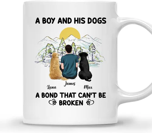 Miniatura 8 de Gossby Taza personalizada con texto en inglés «A Boy and His Dog», regalo personalizado para dueños de perros y hombres con diseño, nombre, razas
