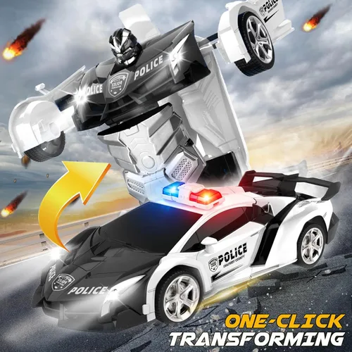 Miniatura 2 de Dolanus Coche de policía a control remoto – Robot transformador de automóvil a control remoto, luz intermitente, 2.4 GHz, rotación de 360 grados