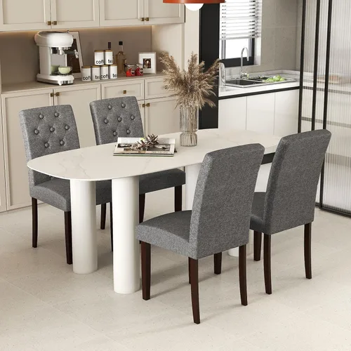 Miniatura 9 de NAFORT Sillas de comedor de tela, sillas clásicas de respaldo alto para cocina, sala de estar, patas de madera de goma maciza, silla acolchada