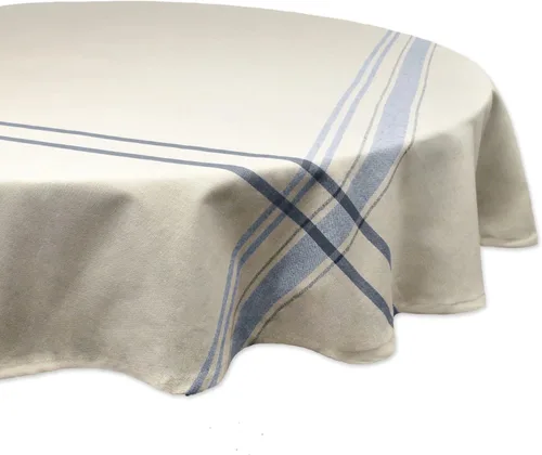 DII - Mantel redondo para mesa de comedor, estilo rústico, colección de manteles con rayas estilo francés, 177.8 cm de diámetro, color gris Gris