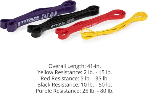 Miniatura 9 de Titan Fitness Bandas de látex ligeras de 41 pulgadas, bandas de dominadas, juego de bandas de resistencia para entrenamientos, fitness