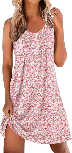 Miniatura 23 de Ekouaer Camisones para Mujeres Sin Mangas Camisa de Dormir Tipo Tank Camisón Cuello en V Camisola Plisada Camisa de Noche Vestido de Dormir Suave