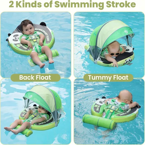 Miniatura 7 de Mambobaby Flotador no inflable para bebé con toldo, sistema de seguridad de cinco puntos, toldo 3D (desmontable) UPF 50+, flotadores de piscina