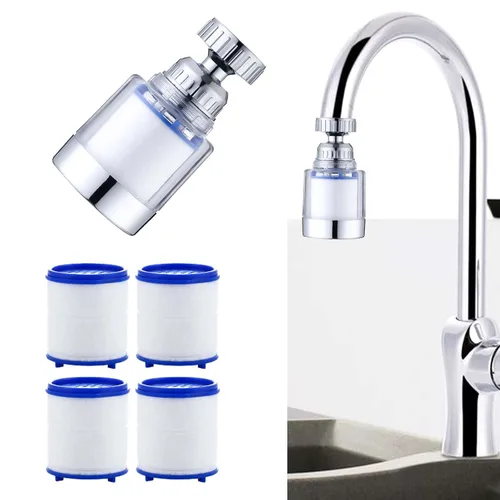 LiXiongBao Grifo Giratório de 360° Purificador de Água, Reduce Cloro, Elimina Fluoruro, Metales Pesados, Suaviza Agua Dura, Fácil Instalación, 4