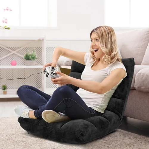 Miniatura 2 de RELAX4LIFE Silla de suelo con soporte para el respaldo, sillón perezoso ajustable de 14 posiciones, cama acolchada y sillón reclinable para leer