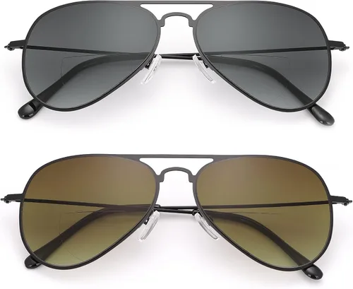 YIMI 2 pares de lentes de lectura bifocales UV400 para deportes al aire libre, para computadora, bloqueo de luz azul, lentes tintados para hombres y