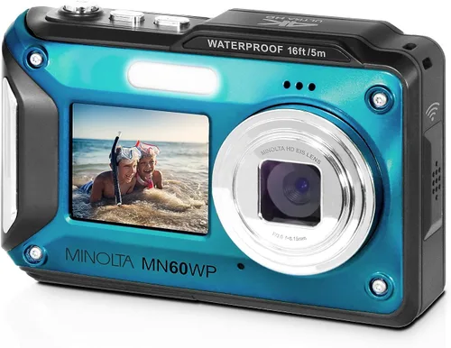 Miniatura 8 de Minolta Cámara digital impermeable - Fotos de 48 MP, video 4K UHD, pantallas LCD duales, impermeable de 16 pies, zoom de 16X, antivibración, cámara