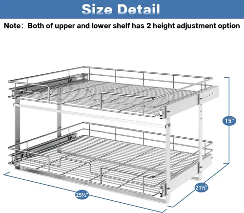 Miniatura 4 de ROOMTEC Organizador de armario extraíble (25½ pulgadas de ancho x 21.5 pulgadas de profundidad), 2 niveles de almacenamiento extraíble para cajón