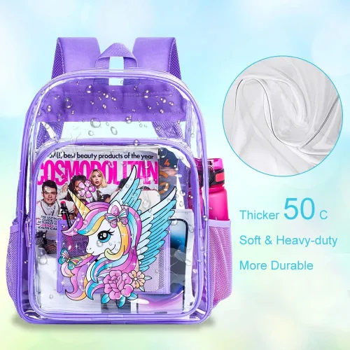 Miniatura 26 de Mochila transparente, aprobada por el estadio, para niñas y niños, mochila transparente de PVC resistente para mujeres y hombres