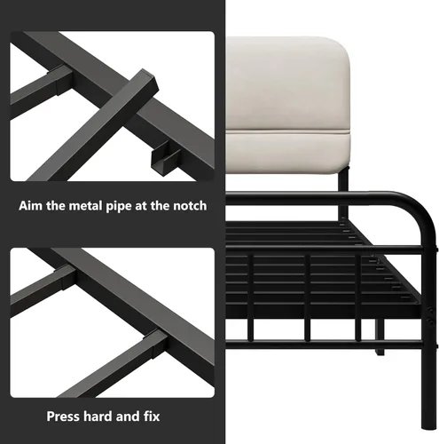 Miniatura 5 de Base de cama metálica de 14 pulgadas, base de cama tamaño matrimonial con cabecero tapizado, base de colchón resistente y de alta capacidad, fácil
