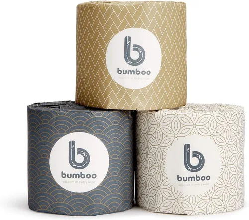 Bumboo Paquete de 48 rollos de papel higiénico de bambú | Papel higiénico envuelto de 3 capas, 300 hojas | Papel higiénico ecológico a granel |