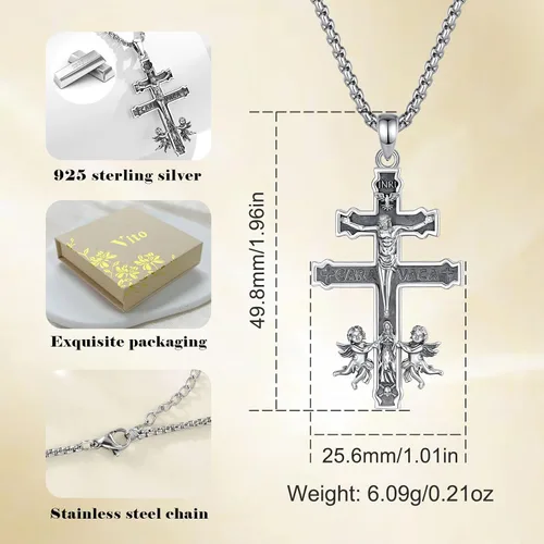 Miniatura 102 de Vito Collar de plata de ley 925 para mujeres y hombres, San Benito, crucifijo, Caravaca, San Cristóbal, San Judas, medalla patronal, amuleto