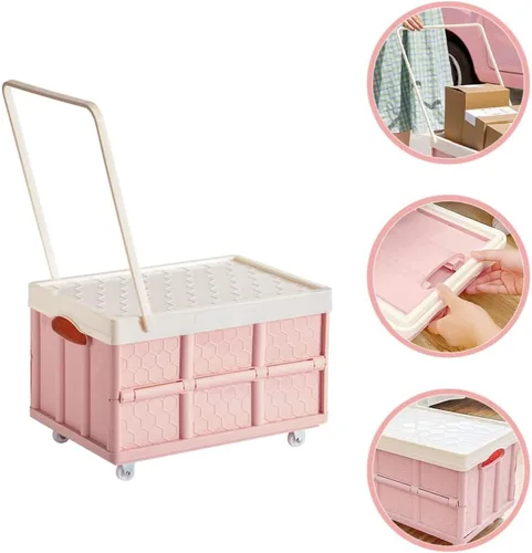 Miniatura 7 de Cabilock Caja de almacenamiento plegable con tapa, caja de ropa con tapa, carrito de compras, playa, camping, jardín, carrito de compras con rueda
