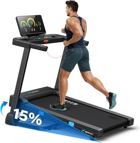 Miniatura 10 de MERACH Treadmills for Home with Incline 0%-15%, 300 LBS Capacity Double Deck Foldable Treadmill with Incline, 0.5-7.5MPH Quiet 2.5HP Brushless