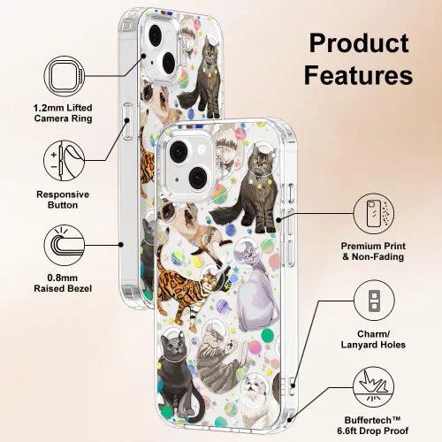 Miniatura 7 de MOSNOVO - Funda para iPhone 13/14, grado militar, probada en caídas de 6.6 pies, transparente con diseño de gato espacial Gato del espacio
