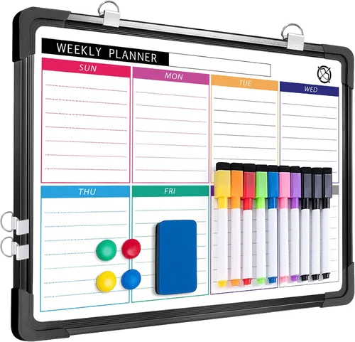 ARCOBIS Pizarra blanca pequeña semanal de borrado en seco para pared, calendario magnético de 12 x 16 pulgadas, pizarra blanca colgante de doble