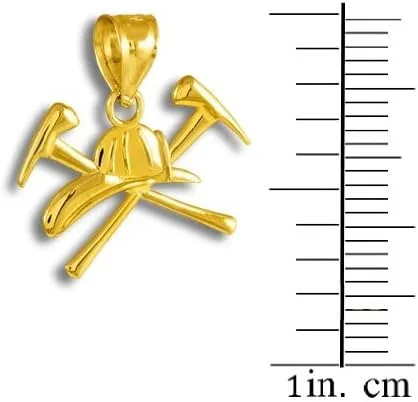 Miniatura 2 de Colgante de oro de 10 quilates con hachas y casco de bomberos, Oro amarillo