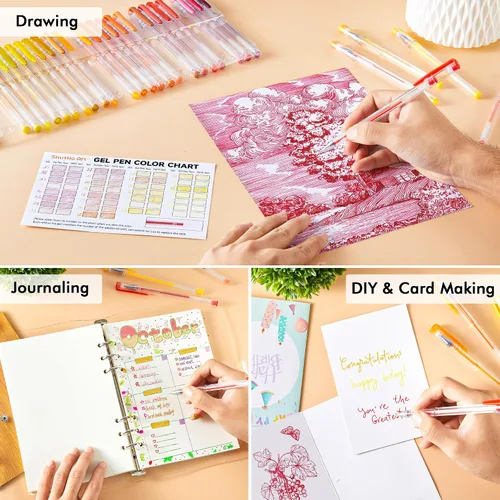 Miniatura 6 de Shuttle Art Paquete de 60 bolígrafos de gel de tono rojo amarillo, 30 bolígrafos de gel rojo, naranja, amarillo, con 30 recambios para adultos