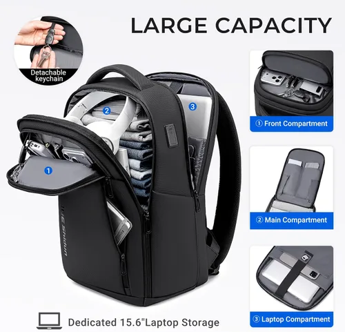 Miniatura 3 de Mochila de viaje para laptop expandida, Negro, Mediana, Mochila Regular Water-Resistant 1800D Oxford Fabric, Side Gussets, USB Charging Port, For