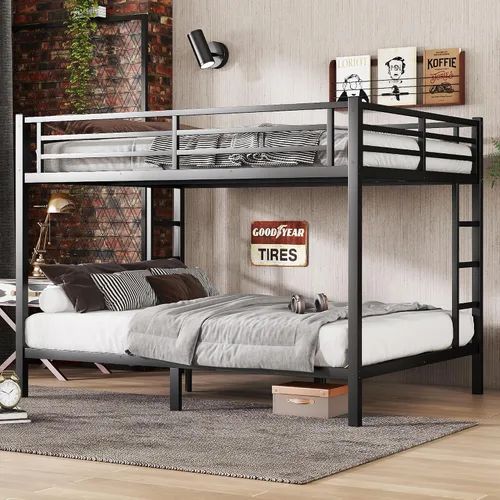 Miniatura 14 de Harper & Bright Designs Litera de metal individual XL sobre individual XL, litera de metal resistente con escalera y barandillas, ahorro