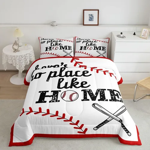 Miniatura 17 de Feelyou Juego de edredón de béisbol, juego de ropa de cama de juegos deportivos, edredón de béisbol con bandera estadounidense vintage, juego
