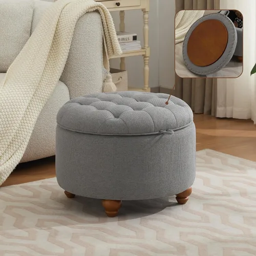Miniatura 16 de WUTUTUEE Otomana redonda de almacenamiento de 24 pulgadas con bandeja, mesa de café circular tapizada moderna con almacenamiento, otomana tapizada